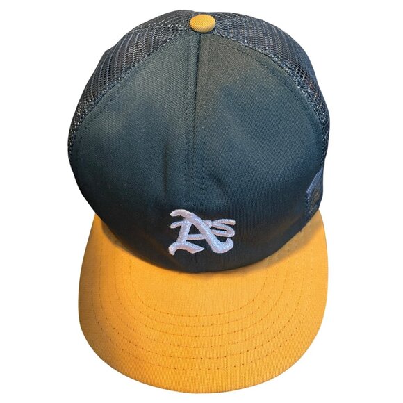 Oakland Athletics Baseball Trucker Hat Green & Yellow Large Mesh Snapback Cap - Picture 9 of 10